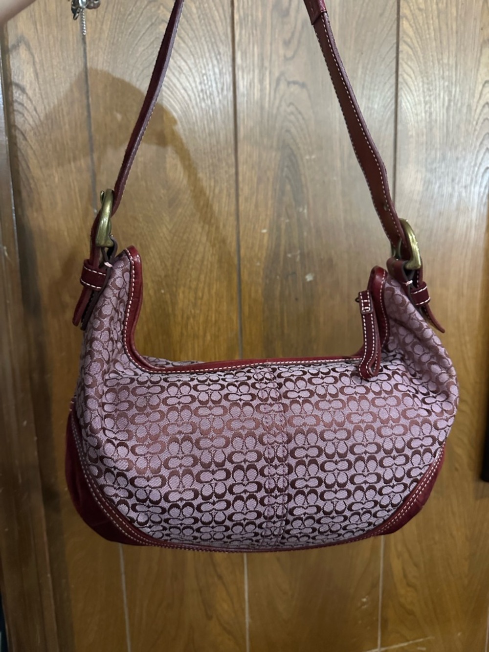 Coach Vintage Hobo Suede Red Burgundy Shoulder Bag